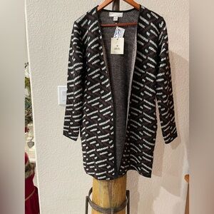 Stylish Brown, Black & off White open front Cardigan Shacket:by design Cozy&warm